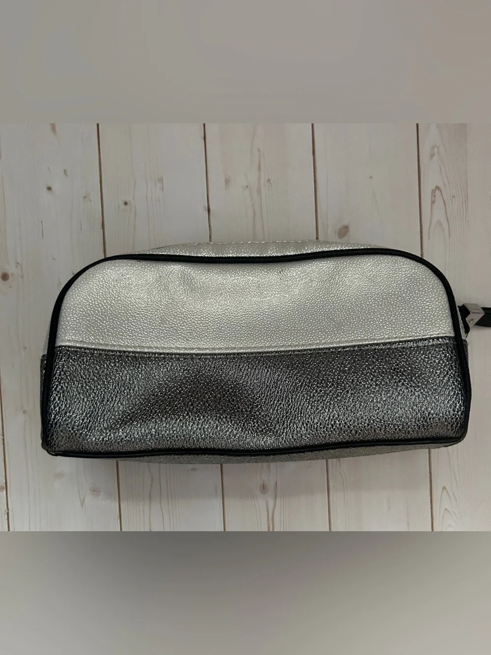 Victoria's Secret Silver Metallic Bow Cosmetic Make Up Bag